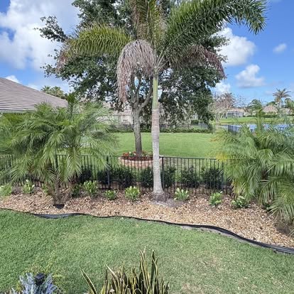 Landscape design with palms, mulch beds, and ornamental plants, Fort Pierce FL